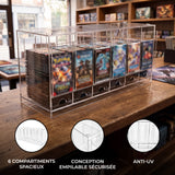 Boîte de rangement en acrylique transparente avec 6 compartiments spacieux, conception empilable et protection anti-UV pour cartes