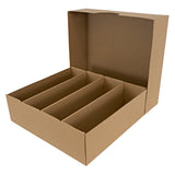 Boîte en carton marron, ouverte, avec quatre compartiments intérieurs, idéale pour le rangement ou l'expédition d'articles divers