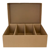 Boîte en carton marron avec un couvercle ouvert, divisée en quatre compartiments, idéale pour le rangement et l'organisation
