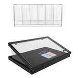 Vitrine de présentation en acrylique transparent avec un couvercle noir, idéale pour exposer des produits en toute sécurité