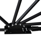 Base en métal noir avec des tiges robustes, vis en acier, offrant une structure solide pour un support durable et moderne