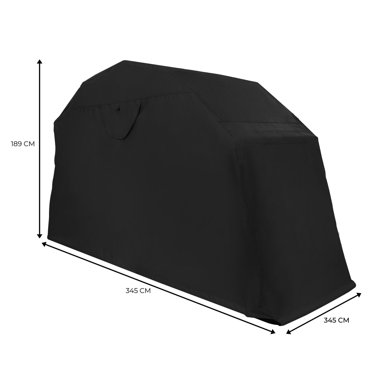 Housse de protection noire pour mobilier de jardin, dimensions 345 cm x 189 cm, matériau résistant aux intempéries et à l'usure