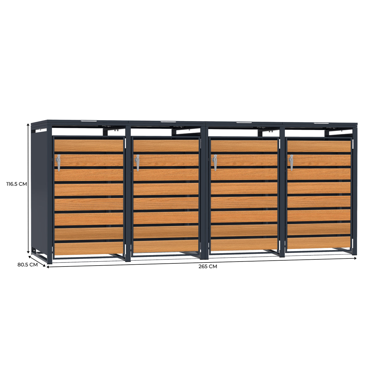 Abri Métallique pour 4 Poubelles à Roulettes - Anthracite et Bois
