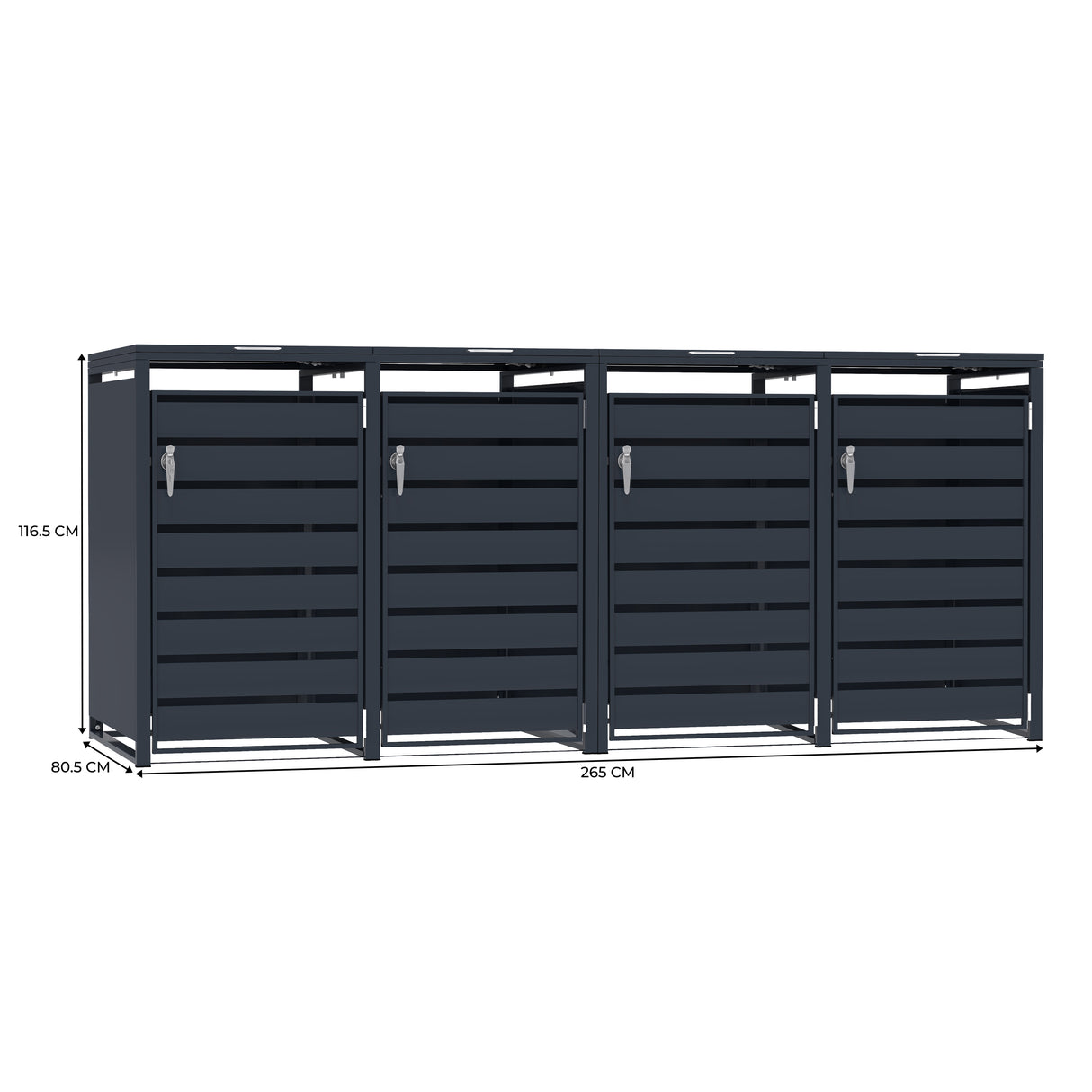 Abri Métallique pour 4 Poubelles à Roulettes - Anthracite