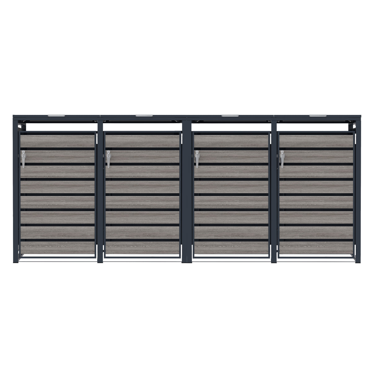 Abri Métallique pour 4 Poubelles à Roulettes - Anthracite et Bois Gris