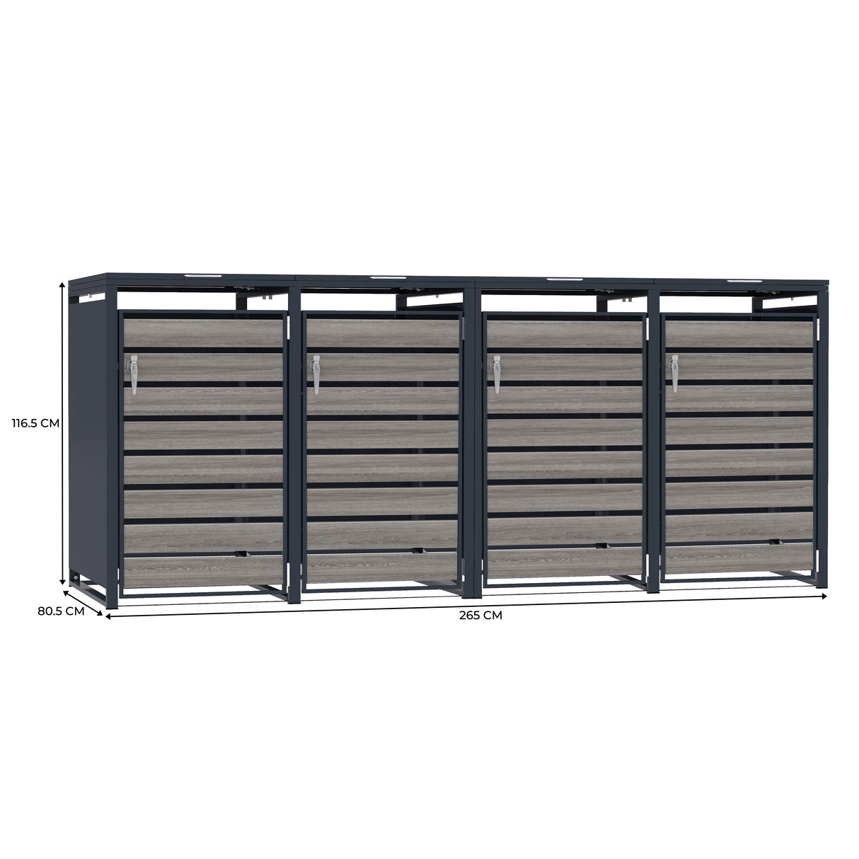 Abri Métallique pour 4 Poubelles à Roulettes - Anthracite et Bois Gris