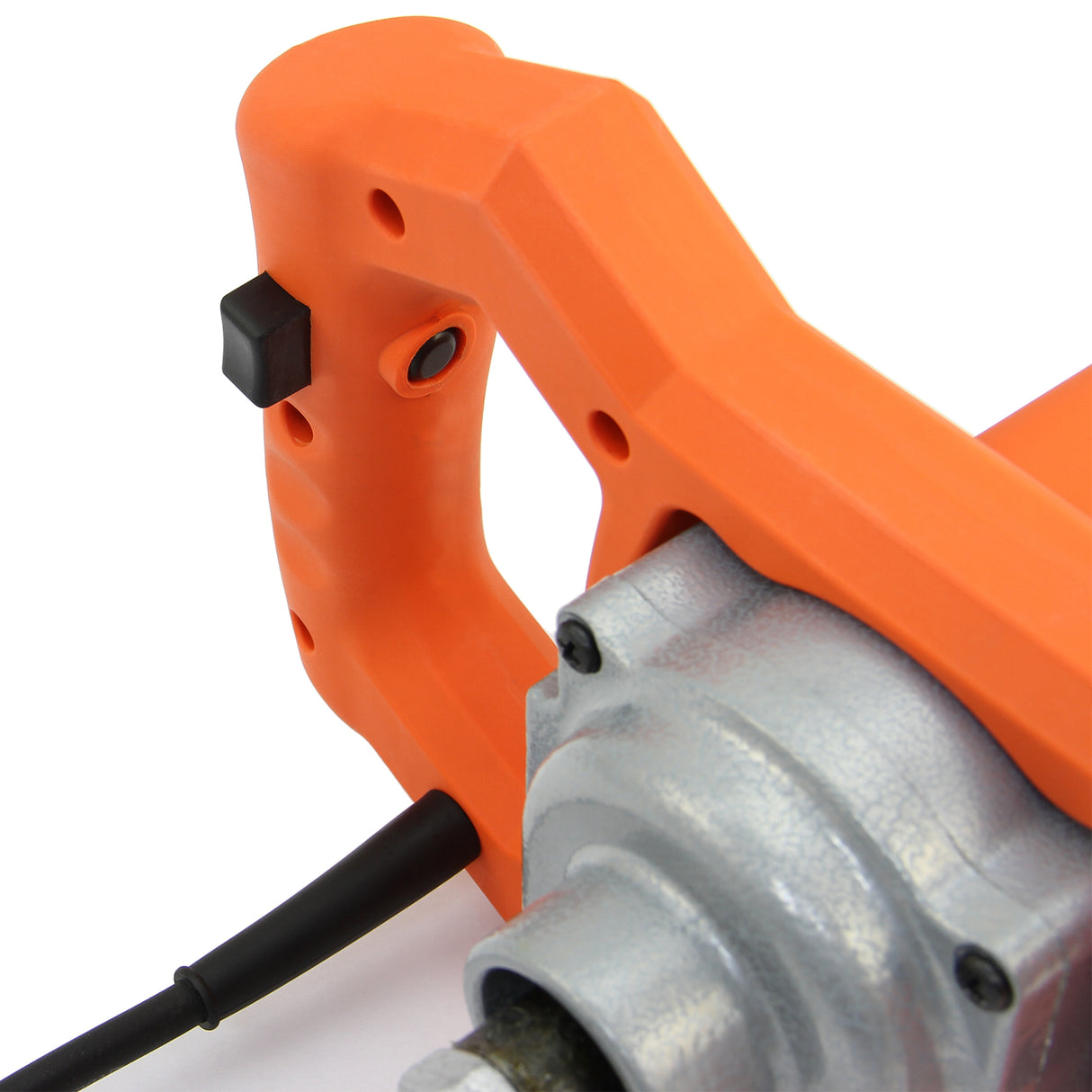 Batteur à main T-Mech avec poignée orange ergonomique et moteur argenté, conçu pour un mélange efficace et confortable