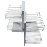 Paniers coulissants métalliques d’angle en gris, avec des fils fins et une finition lisse, offrant un rangement pratique et accessible