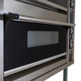 Four à pizza professionnel KuKoo en acier inoxydable, avec deux compartiments et boutons de contrôle, finition moderne et élégante