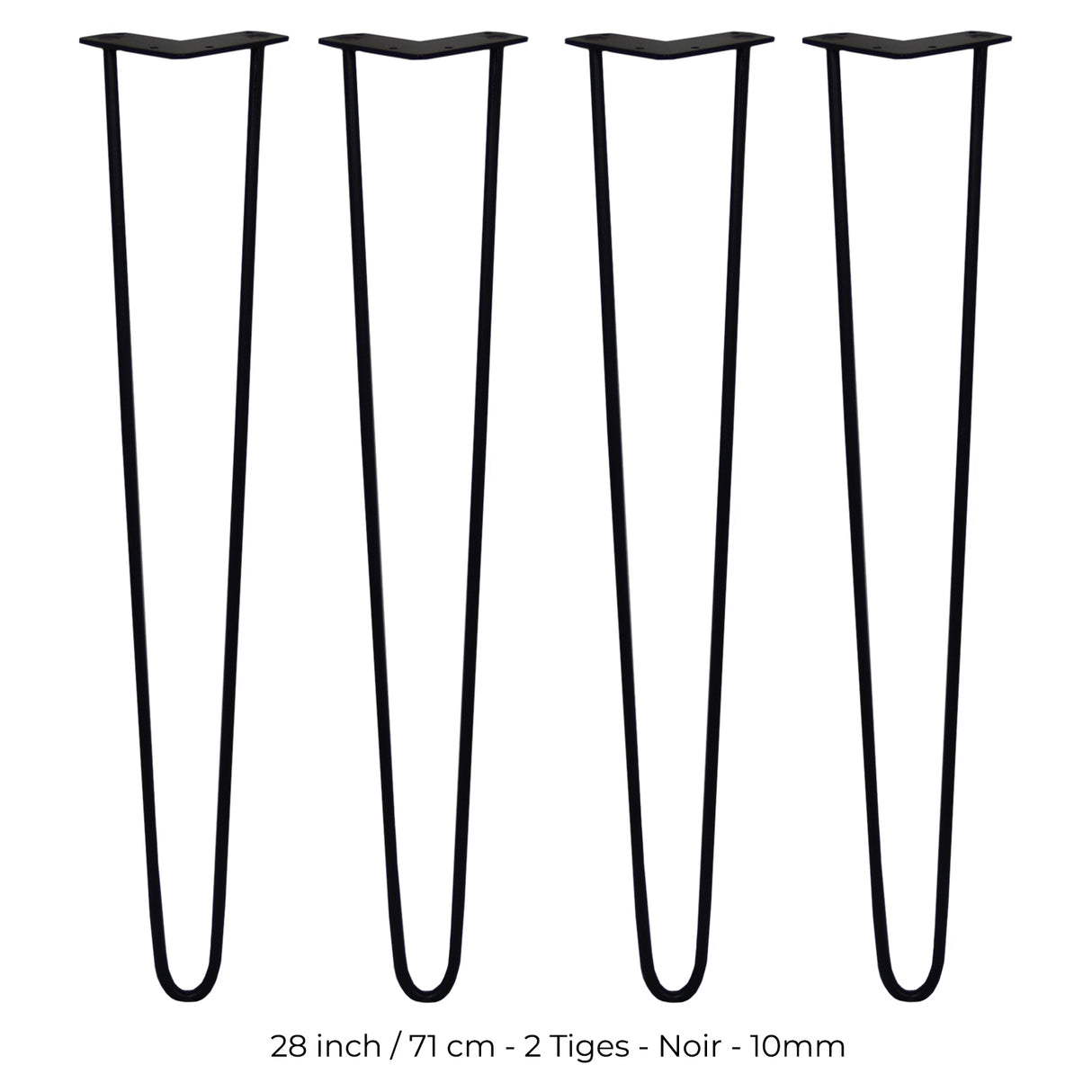 Pieds de table noirs en métal de 71 cm avec deux tiges de 10 mm, design élégant et moderne, parfaits pour meubles contemporains