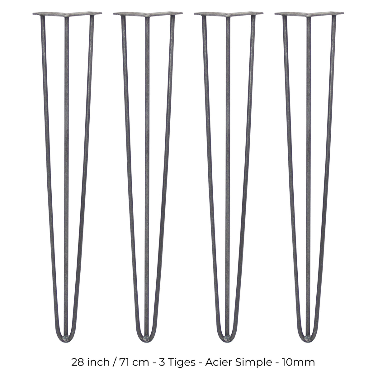 4 Pieds de Table en Épingle à Cheveux - 71cm - 3 Tiges - 10mm