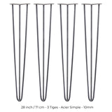 4 Pieds de Table en Épingle à Cheveux - 71cm - 3 Tiges - 10mm