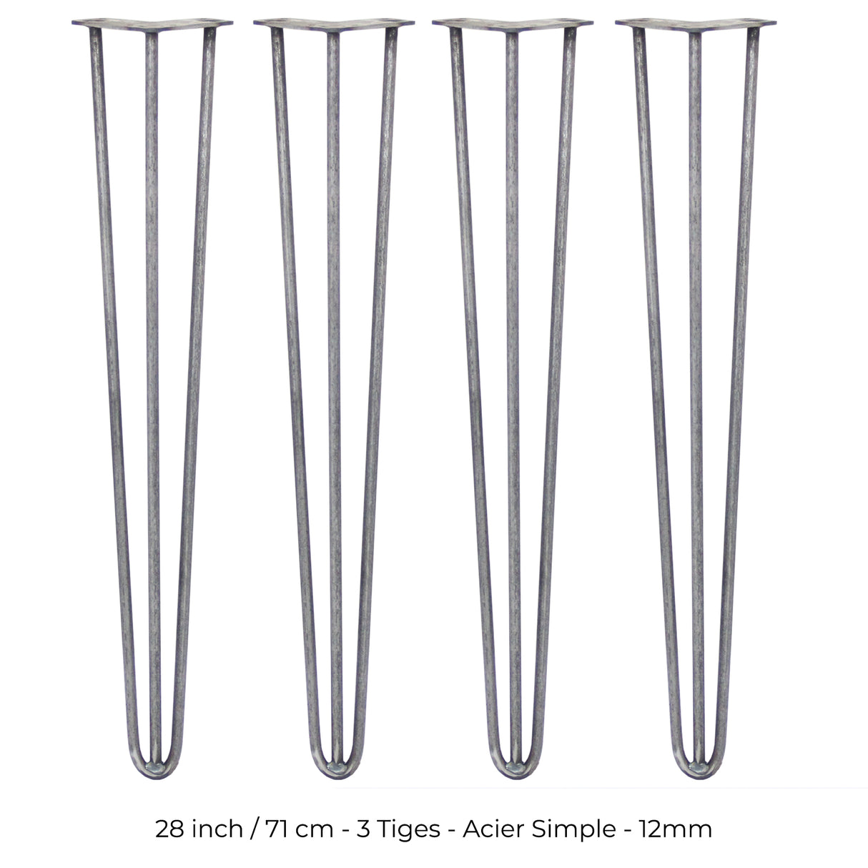 4 Pieds de Table en Epingle à Cheveux - 71cm - 3 Tiges - 12mm