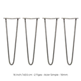 4 Pieds de Table en Epingle à Cheveux - 40,6cm - 2 Tiges - 10mm