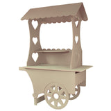Chariot présentoir en bois clair avec toit en forme de auvent, décoré de cœurs, idéal pour exposer des bonbons ou des friandises