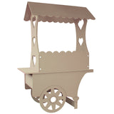 Chariot à bonbons en bois clair avec toit en forme de parasol, décoré de cœurs, idéal pour les fêtes et événements festifs
