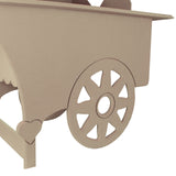 Chariot à bonbons en carton marron, avec des roues décoratives en forme de cœur et un design vintage élégant, parfait pour les événements