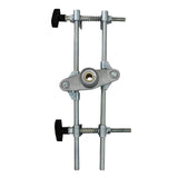 Mortaiseuse T-Mech en métal argenté avec 6 fraises, vis de réglage noires, design robuste et fonctionnel pour le travail du bois