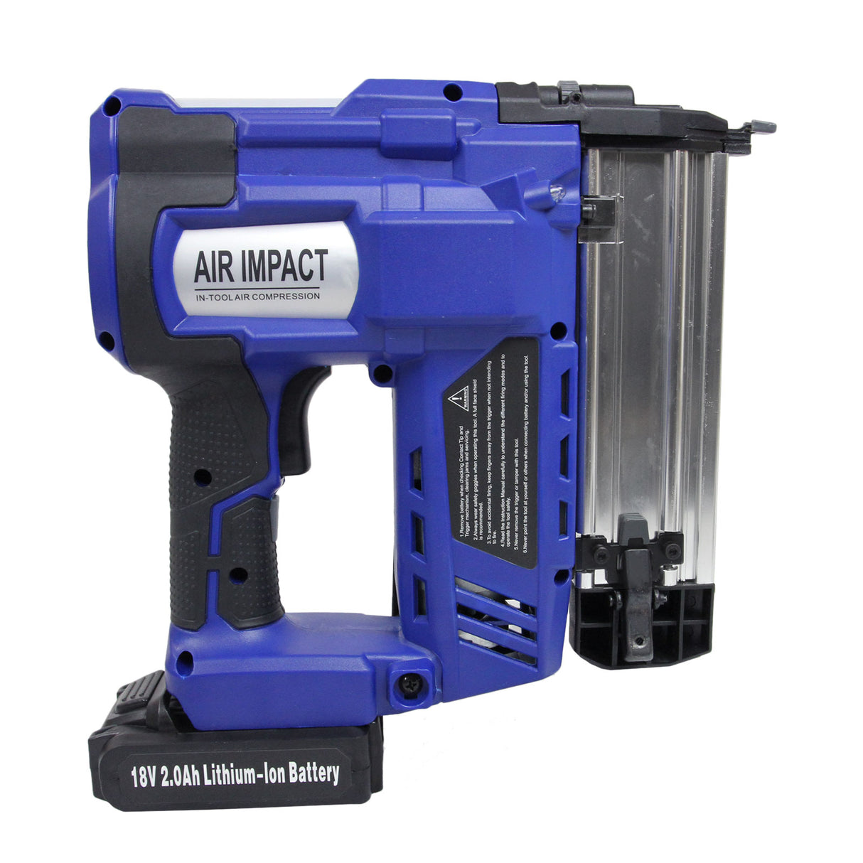 Agrafeuse-cloueuse électrique T-Mech en bleu, avec batterie lithium-ion de 18V, conçue pour un usage pratique et efficace
