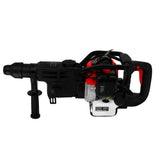 Marteau-piqueur à essence à 2 temps, noir et rouge, avec une poignée ergonomique, conçu pour des travaux de démolition puissants