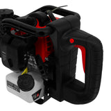 Marteau-piqueur à essence à 2 temps avec un design noir et rouge, poignée ergonomique et réservoir de carburant visible