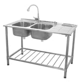 KuKoo Évier Commercial en Inox sur Pied à 2 Cuves – Égouttoir à Droite