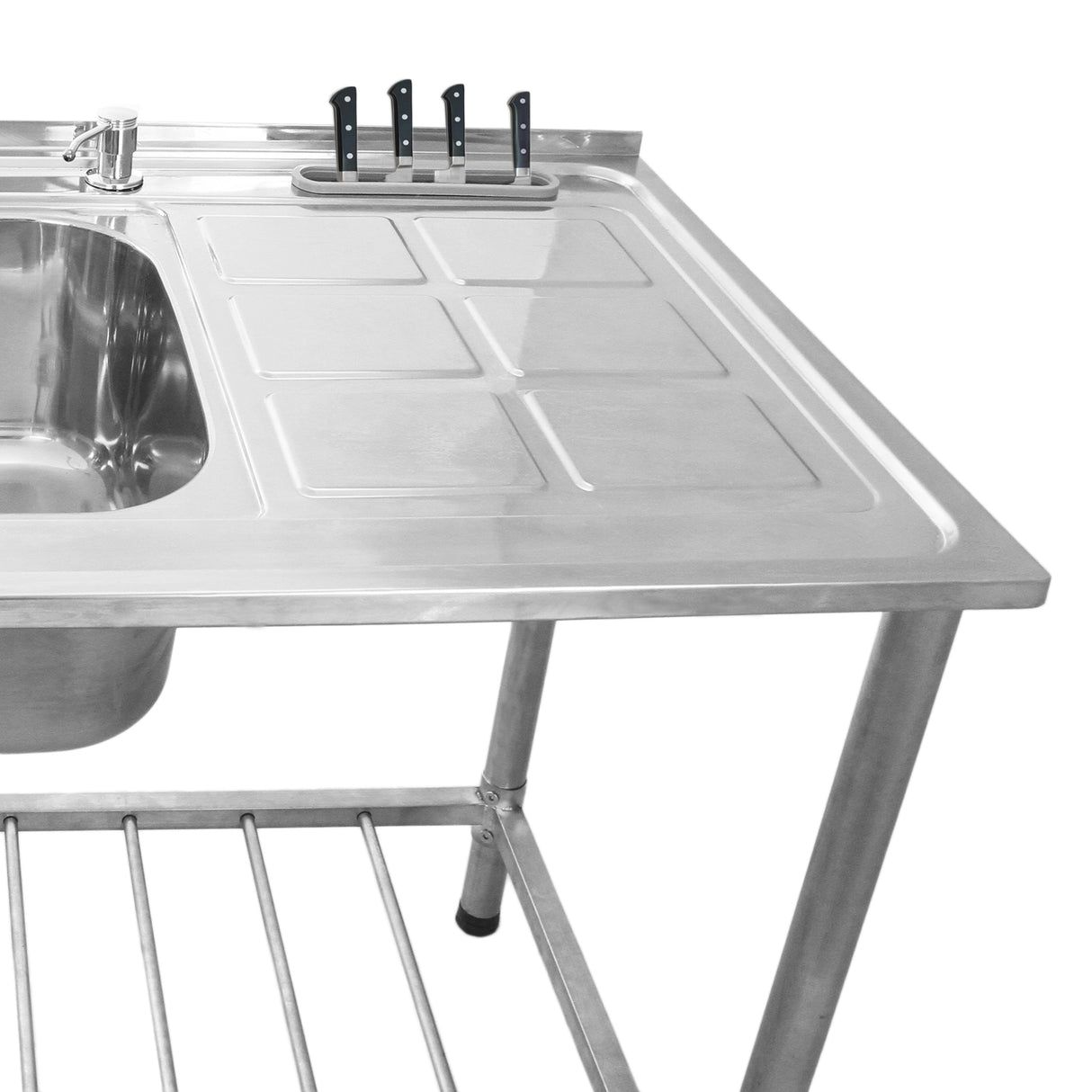 KuKoo Évier Commercial en Inox sur Pied à 2 Cuves – Égouttoir à Droite