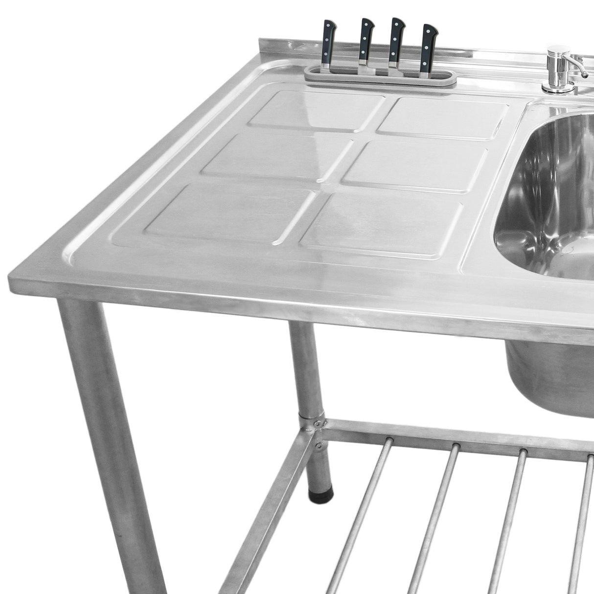 KuKoo Évier Commercial en Inox sur Pied à 2 Cuves – Égouttoir à Gauche