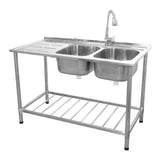 KuKoo Évier Commercial en Inox sur Pied à 2 Cuves – Égouttoir à Gauche