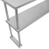 Étagère d'appoint en métal argenté à deux niveaux, avec des étagères lisses et des pieds en acier inoxydable, design moderne et épuré