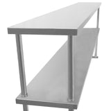 Étagère d'appoint à deux niveaux en acier inoxydable, finition argentée, avec des lignes épurées et des tubes cylindriques robustes
