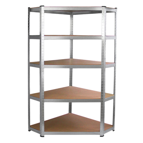 Rayonnage d’angle Galwix en acier galvanisé, 90 cm x 30 cm x 180 cm, avec étagères en bois, finition robuste et moderne