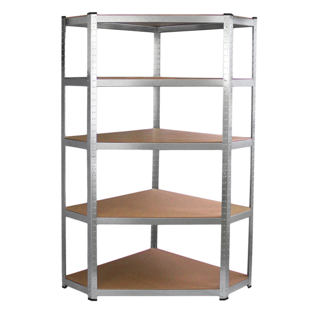 Rayonnage d’angle Galwix en acier galvanisé, 90 cm x 30 cm x 180 cm, avec étagères en bois, finition robuste et moderne