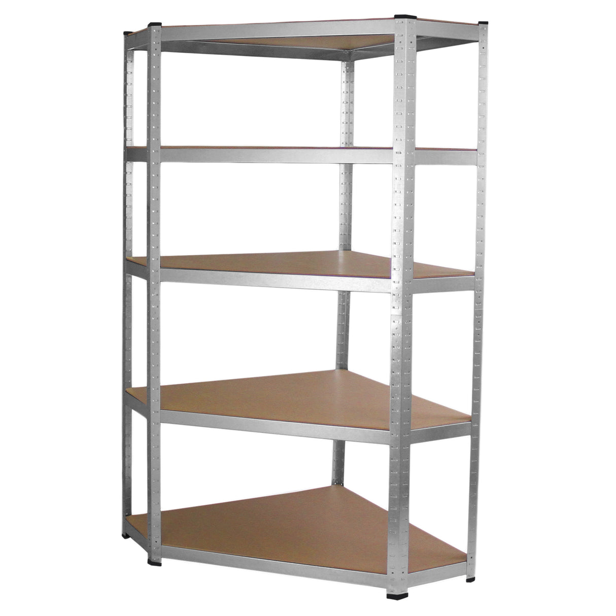 Rayonnage d’angle Galwix en acier galvanisé, 90 cm x 30 cm x 180 cm, avec étagères en bois, finition argentée et design robuste