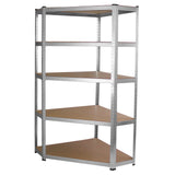 Rayonnage d’angle Galwix en acier galvanisé, 90 cm x 30 cm x 180 cm, avec étagères en bois, finition argentée et design robuste