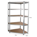 Rayonnage d’angle Galwix en acier galvanisé, 90 cm de large, 30 cm de profondeur et 180 cm de hauteur, avec étagères robustes et finition lisse