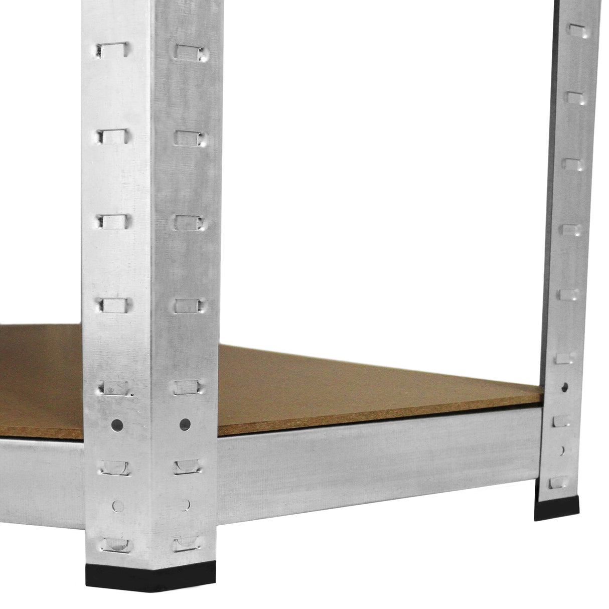 Rayonnage en acier galvanisé de 90 cm avec étagères en bois, structure robuste et finition argentée, idéal pour le rangement