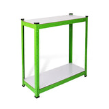 Rayonnage résistant à l'eau, structure métallique verte avec étagère supérieure et inférieure en métal argenté, design robuste et moderne