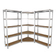 Rayonnages en acier galvanisé de 90 cm avec étagères en bois, conçus en forme d'angle pour un rangement optimal et robuste