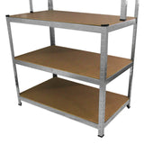 Rayonnage en acier galvanisé de 90 cm avec trois étagères en bois, finition lisse et robuste, idéal pour le rangement et l'organisation