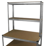 Rayonnage en acier galvanisé de 90 cm avec étagères en bois, offrant une structure robuste et durable pour le rangement efficace