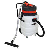 Aspirateur industriel MAXBLAST 90 L, réservoir blanc, accessoires noirs et rouges, conçu pour aspirer sec et humide, roues pour mobilité