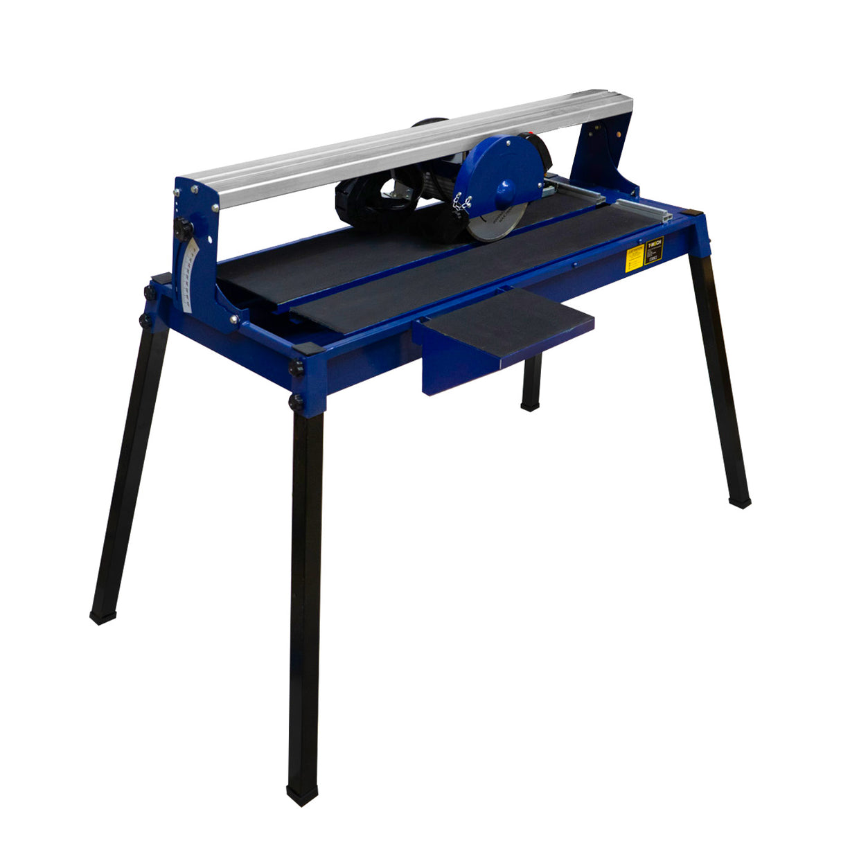 Scie de carrelage sur table de 720 mm, finition bleue, avec lame circulaire, support robuste et surface de travail en métal noir