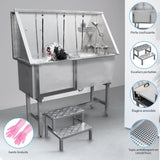 Baignoire de toilettage en inox, 475 mm, avec porte coulissante, échelle portable, et tapis antidérapant en caoutchouc