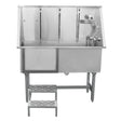 Baignoire de toilettage en inox, finition brillante, avec robinet, trois tuyaux suspendus et marchepied en métal antidérapant