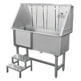 Baignoire de toilettage en inox, finition brillante, avec un design pratique, un évier et des marches antidérapantes pour animaux