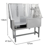 Baignoire de toilettage en inox, finition brillante, dimensions 475 mm, avec parois hautes et robinet intégré pour un toilettage pratique