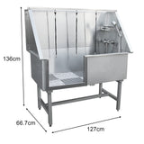 Baignoire de toilettage en inox, 670 mm, avec trois supports, robinet, et grille antidérapante, finition brillante et résistante