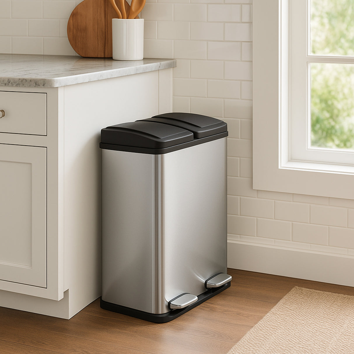 Poubelle de Recyclage à Double Bac 60 L - Acier inoxydable