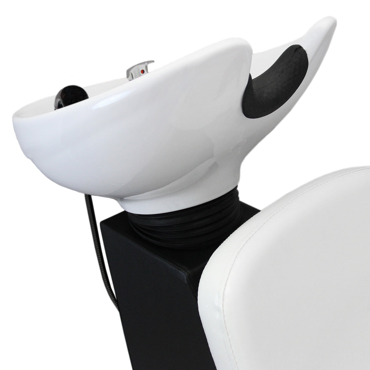 Fauteuil de coiffure blanc avec lavabo intégré, design moderne, surface lisse, coussin rembourré pour un confort optimal
